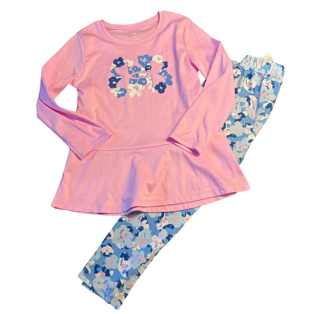Under Armour Athletic Set Size 4T Blue Floral Long Sleeve